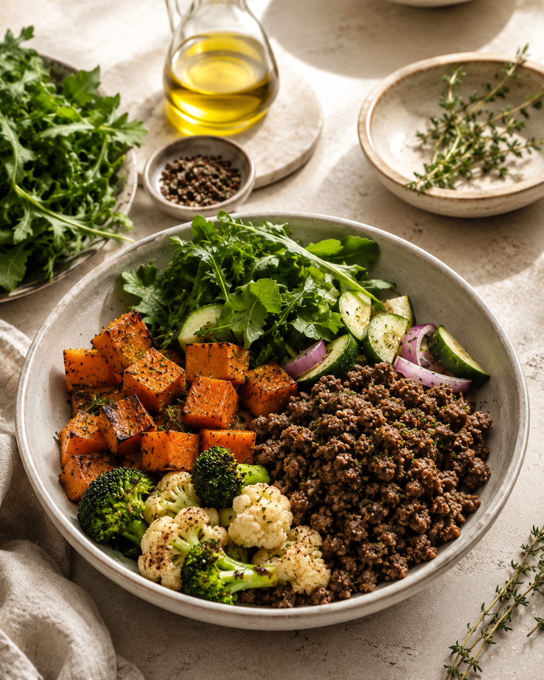 Ostrich mince bowl recipe from the Solara cookbook