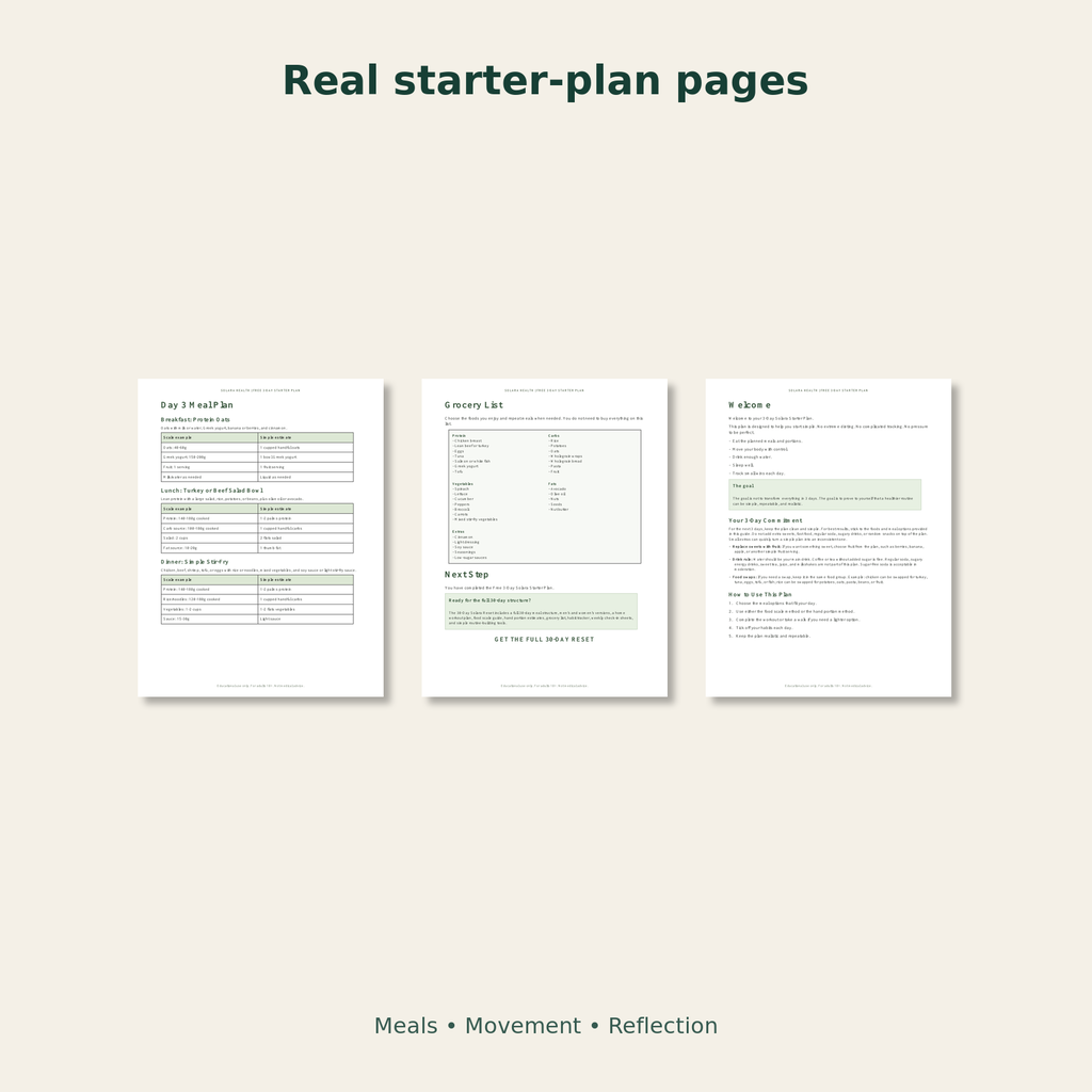 Real page previews from the free Solara starter plan
